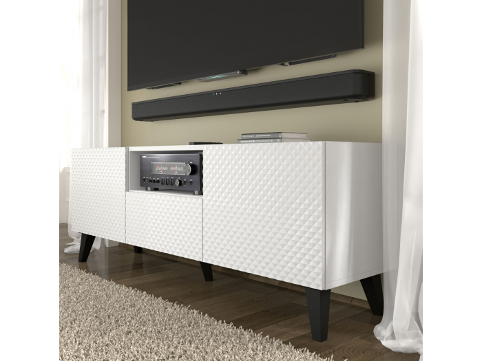 ТВ шкаф RAVENNA MDF HG 150 2D1S (бял мат/бял гланц)
